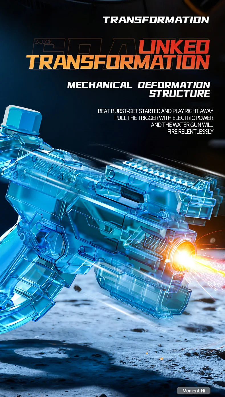 Space Electric Water Gun Energy Ring Burst Transformation LED Lights Large Capacity Full Auto Continuous Fire Squirt Gun Toy