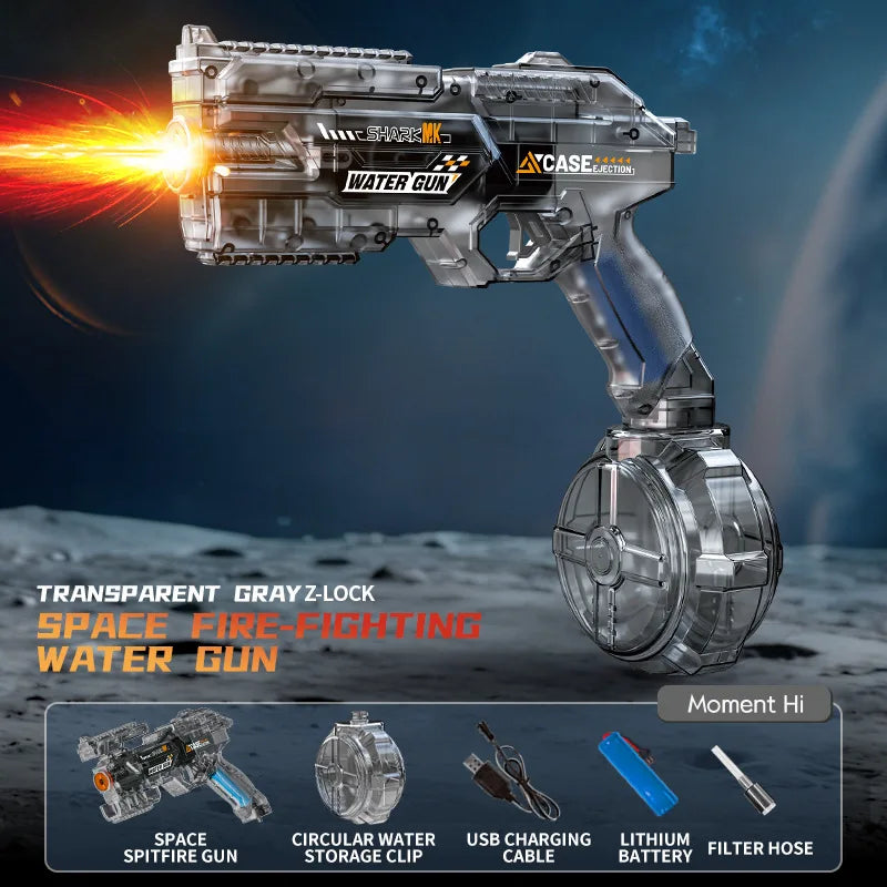 Space Electric Water Gun Energy Ring Burst Transformation LED Lights Large Capacity Full Auto Continuous Fire Squirt Gun Toy