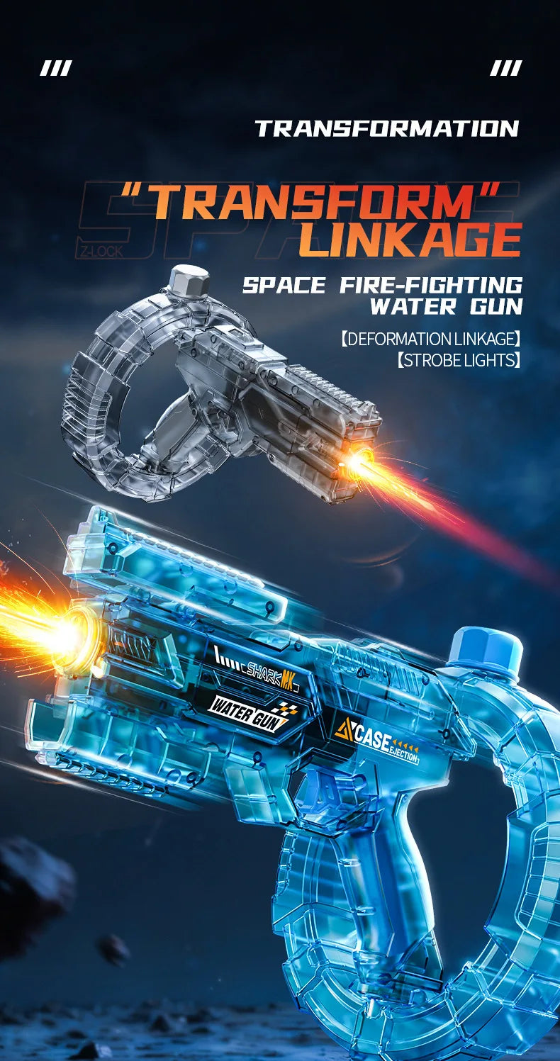 Space Electric Water Gun Energy Ring Burst Transformation LED Lights Large Capacity Full Auto Continuous Fire Squirt Gun Toy