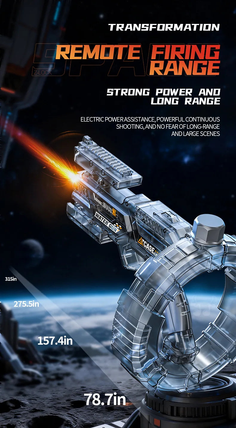 Space Electric Water Gun Energy Ring Burst Transformation LED Lights Large Capacity Full Auto Continuous Fire Squirt Gun Toy