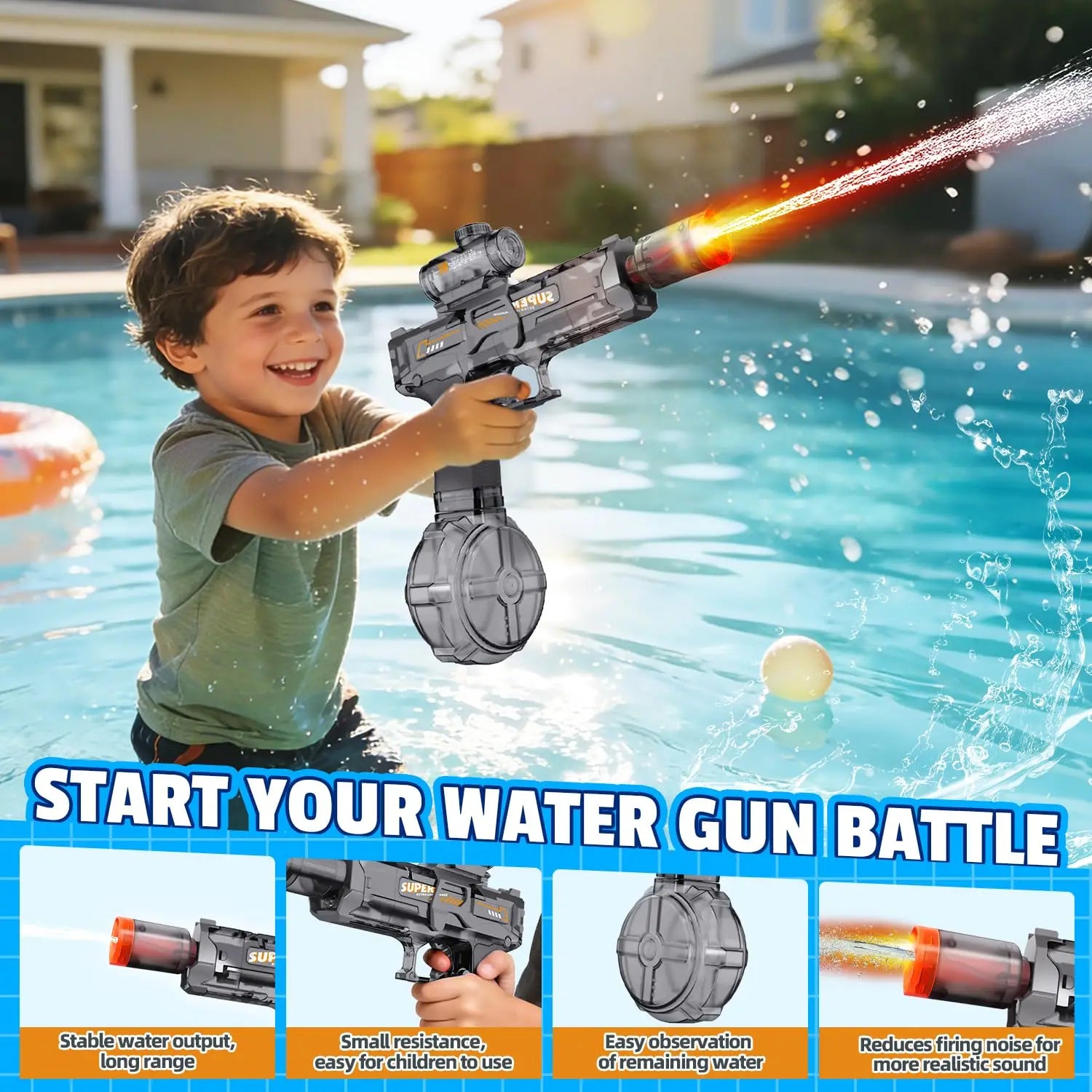 Electric Water Gun for Kids Adults, Automatic Squirt Gun Pistol with Light, Leak-Proof Rechargeable Water gun for Pool Beach Toy