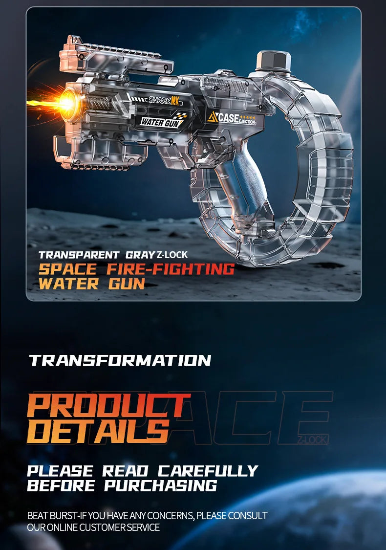 Space Electric Water Gun Energy Ring Burst Transformation LED Lights Large Capacity Full Auto Continuous Fire Squirt Gun Toy