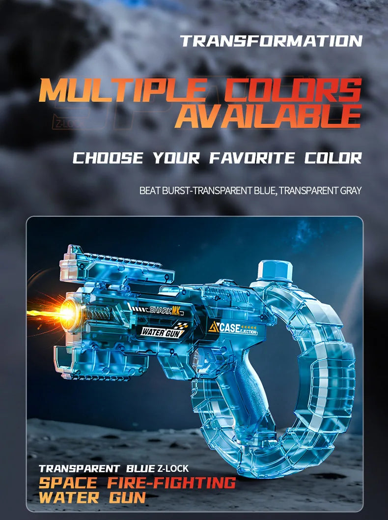 Space Electric Water Gun Energy Ring Burst Transformation LED Lights Large Capacity Full Auto Continuous Fire Squirt Gun Toy