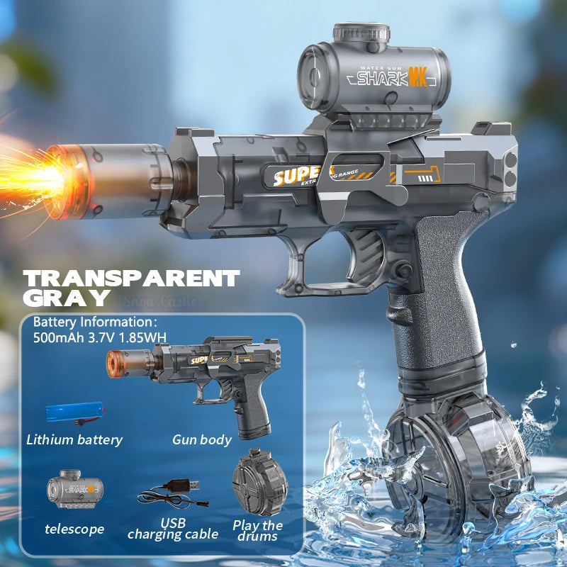 Electric Water Gun for Kids Adults, Automatic Squirt Gun Pistol with Light, Leak-Proof Rechargeable Water gun for Pool Beach Toy