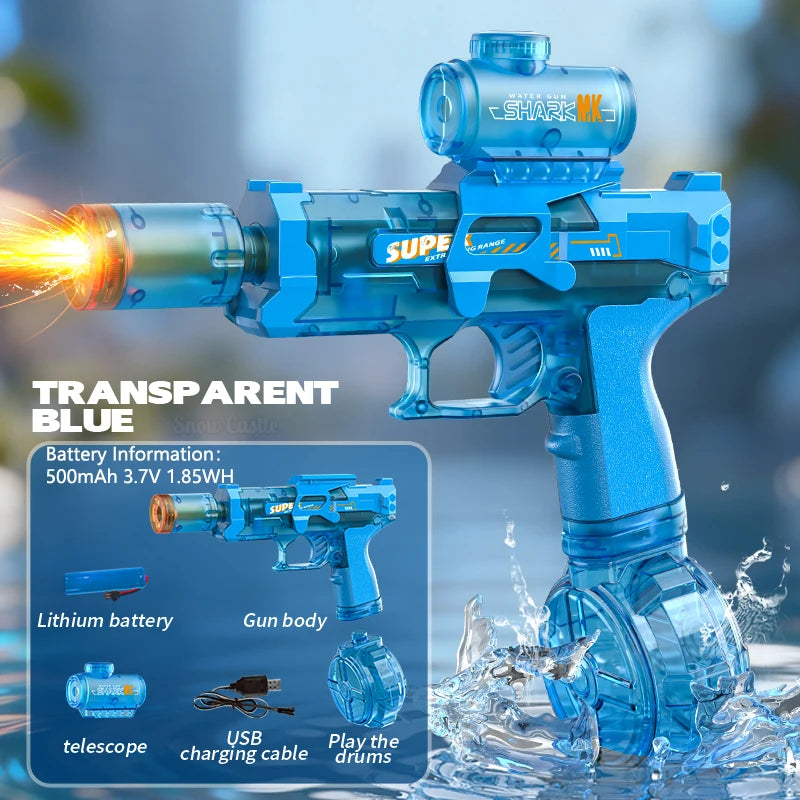 Electric Water Gun for Kids Adults, Automatic Squirt Gun Pistol with Light, Leak-Proof Rechargeable Water gun for Pool Beach Toy