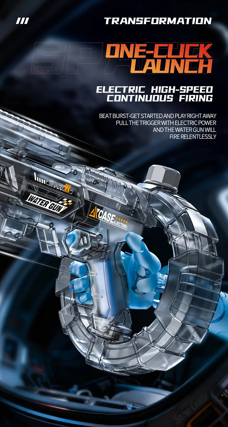 Space Electric Water Gun Energy Ring Burst Transformation LED Lights Large Capacity Full Auto Continuous Fire Squirt Gun Toy