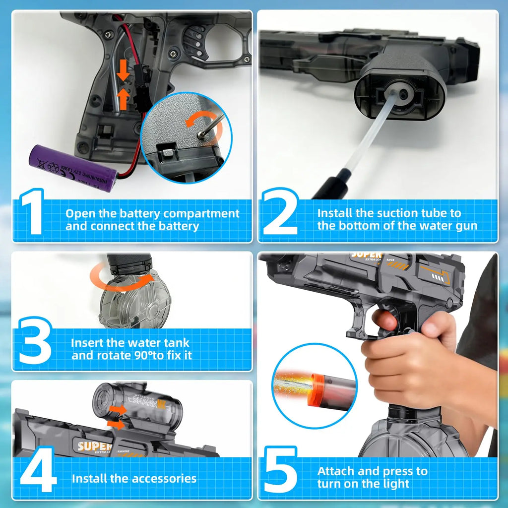 Electric Water Gun for Kids Adults, Automatic Squirt Gun Pistol with Light, Leak-Proof Rechargeable Water gun for Pool Beach Toy